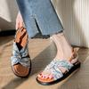 Women Flat Rome Sandals 2025 Summer New Low Heels Print Beach Vacation Sandals Fashion Outdoor Casual Comfy Women Sandals