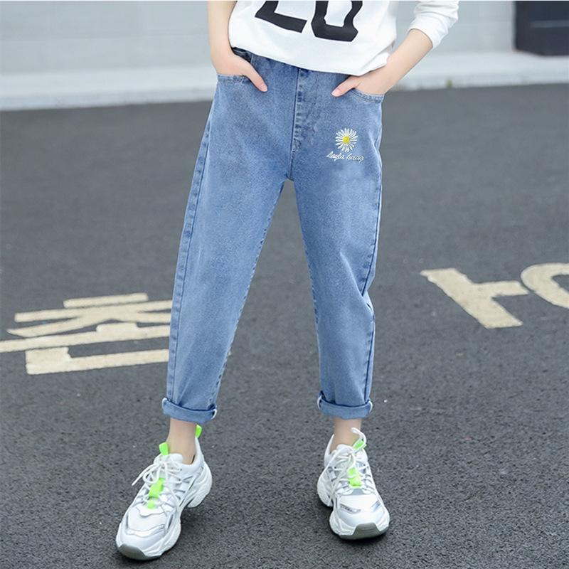 Girls' Stylish Korean Jeans - Spring & Autumn, Medium/Large, Casual Long Pants