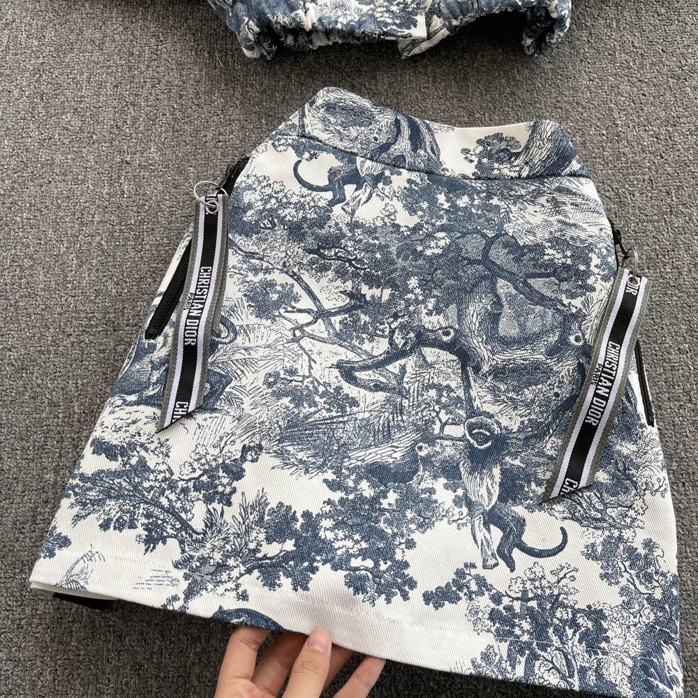 RUGOD Fashionable Temperament Suit Women's Tie-dye Printed Short Shirt High Waist A-line Skirt Western Style Two-piece Suit