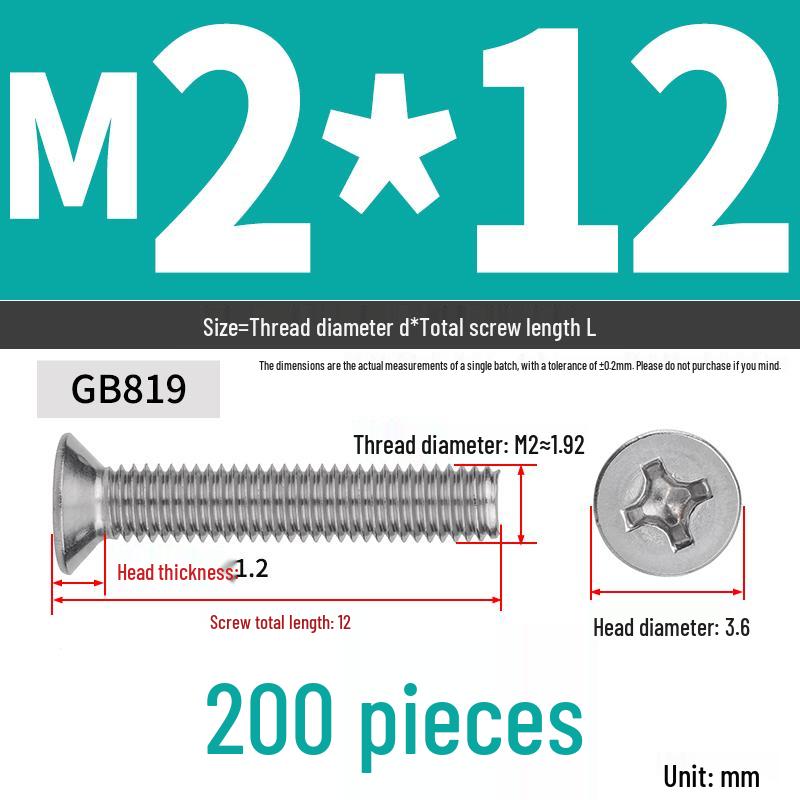 304 Stainless Steel Phillips Flat Head Countersunk Machine Screw (Sizes: M2, M3, M4, M5, M6, M8, M10)