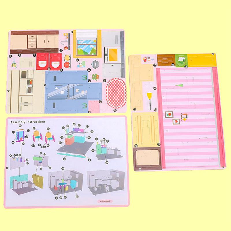 3D Stereo Puzzle Kitchen Bedroom Living Room Bathroom Model Handmade Craft Diy Educational Toys Gift For Children Christmas Gift