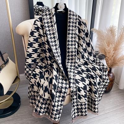 Houndstooth Design Winter Warm Cashmere Jacquard Scarves High Quality Women Thicken Wrap Shawl Ladies Wool Pashmina Scarf