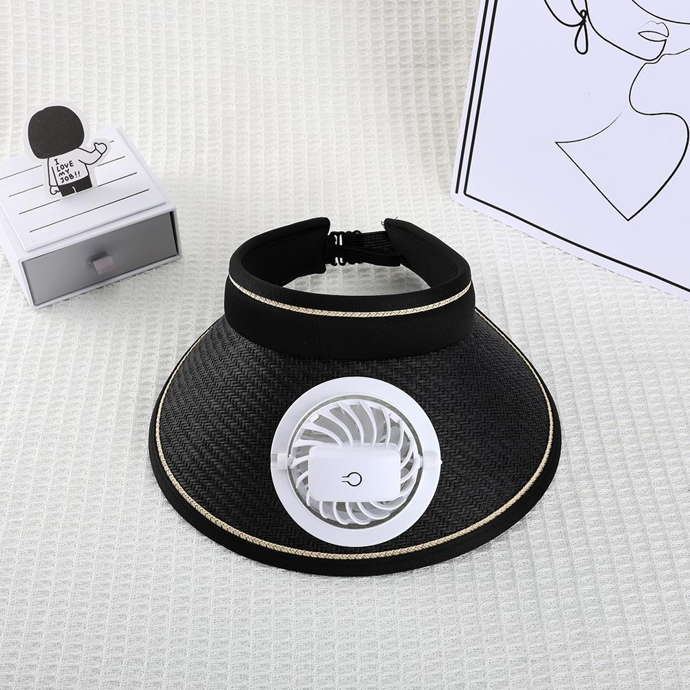Summer Face Covering UV Sunscreen Empty Top Sun Women's Model with Fan Sun Hat Versatile Fashion Charging Hat Large Brim