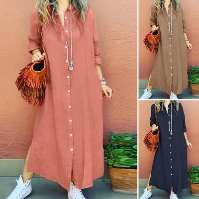 Sukienka koszulowa plus size damska letnia z klapami z długim rękawem luźna sukienka kardiganowa