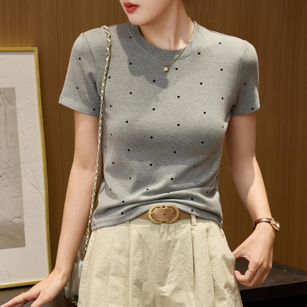 Age-reducing Polka Dot T-shirt for Women In Summer Short-sleeved Versatile Korean Style Top