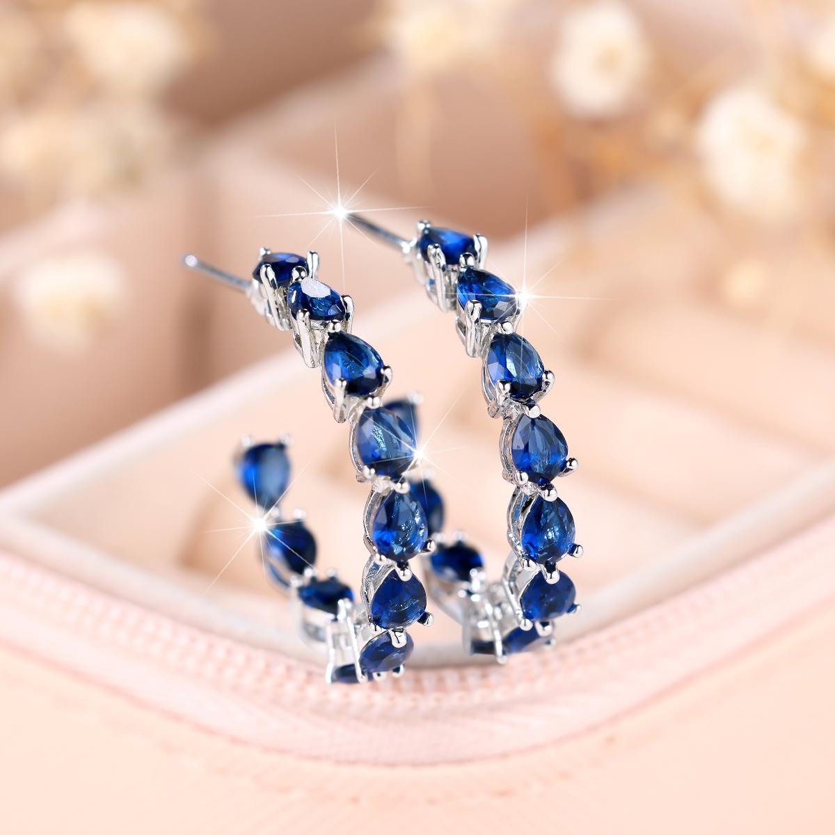 

1 пара круглых серег из желтого золота с синим камнем в форме капли, висячие серьги, элегантные серьги-гвоздики для женщин, подарок серебряный/синий