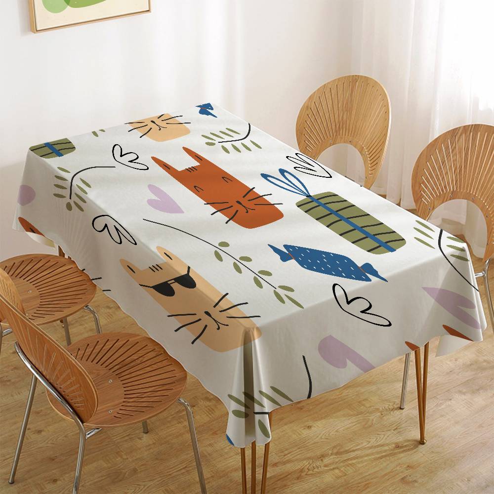 Cute Cartoon (Dinosaur/Cat/Rabbit) Elegant Rectangle Tablecloth - Easy Care For Weddings, Banquets & Formal Events