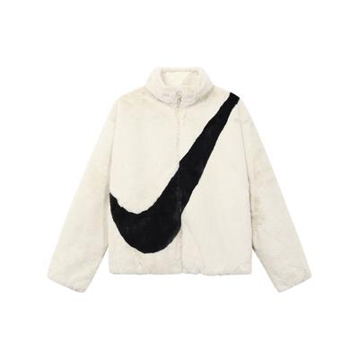 Colorblock Casual Sport Varm Fuskepelsjakke med Stor Logo Damejakker Hvit DM1760-238