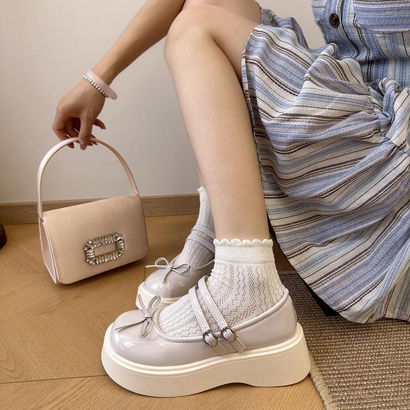 French British Style Retro Mary Jane Small Leather Shoes Women's Shoes 2025 New Bow Loafer Platform Shoes