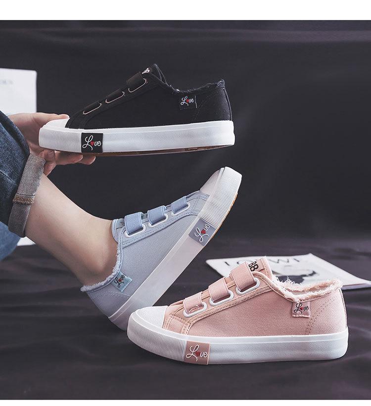 Dámské plátěné tenisky na suchý zip v korejském stylu - Ulzzang trend 2024, ležérní studentské bílé boty