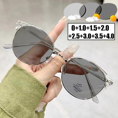 New Trendy Ladies Photochromic Reading Sunglasses with Diopter Vintage Men Oval Frame Presbyopia Prescription Far Sight Eyewear