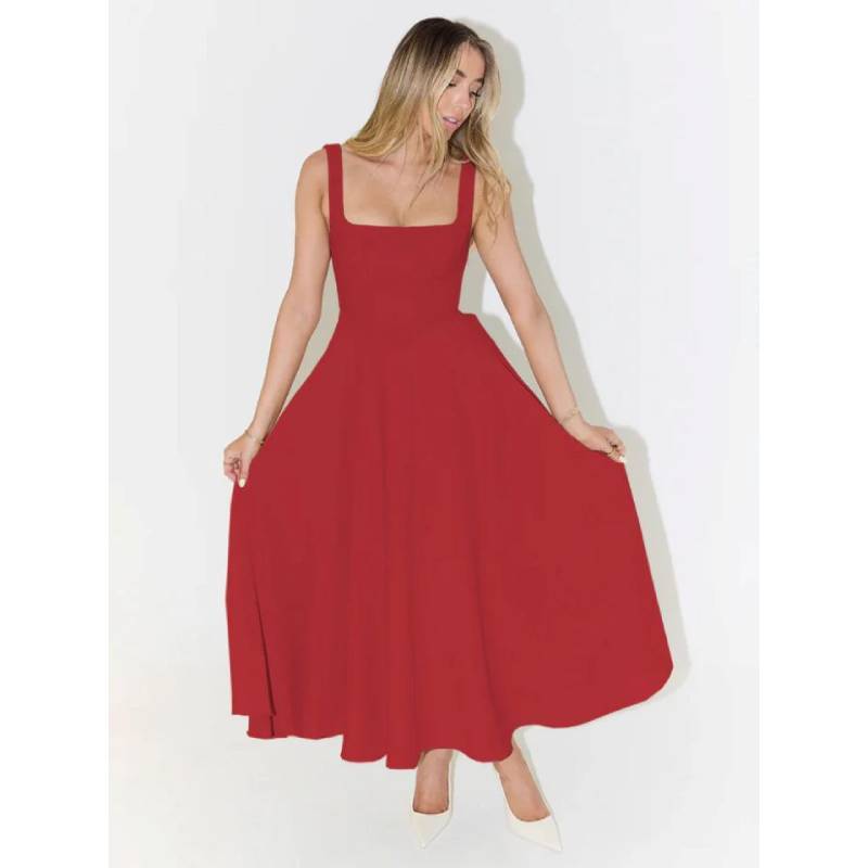 Minimalist Sleeveless High Waist A Line Dress With Backless Design For Summer Casual Wear