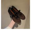 Leather Hollow Mesh Sandals Women's Summer One-word Buckle with Round Head Flat Bottom Shallow Mouth Mary Jane Single Shoes