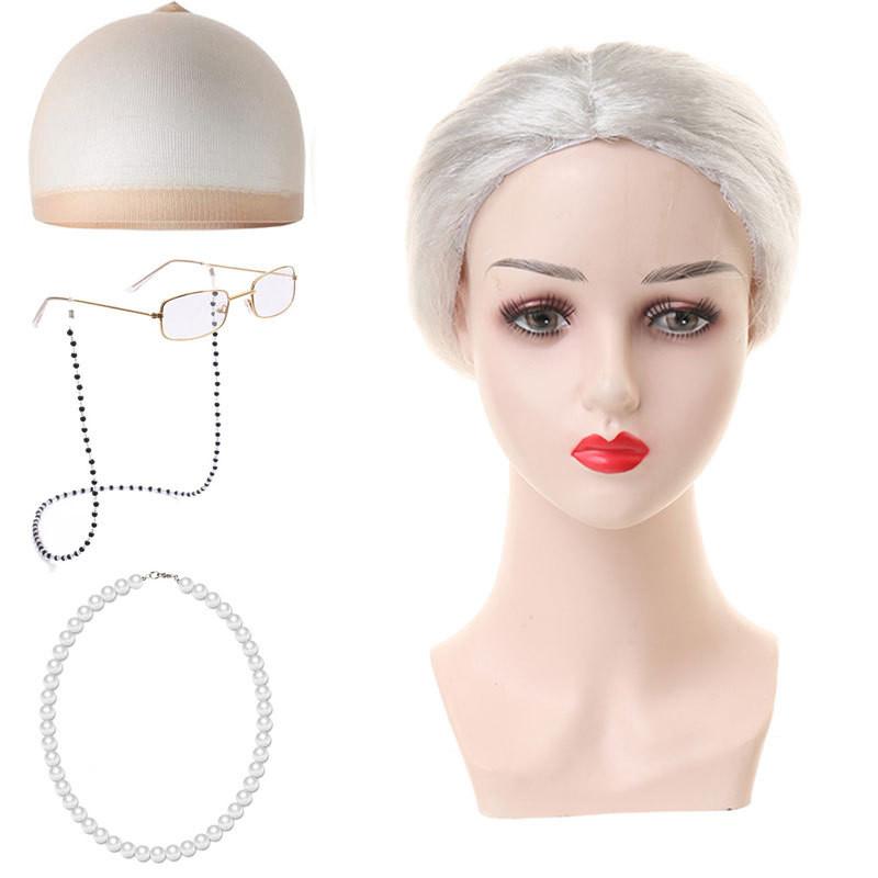 Set Parrucca Riccia da Nonna Corta Per Costume di Halloween Con Vari Colori alla Moda