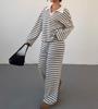 2025 Autumn Winter Striped Lapel Knit Top & Casual Trousers Set