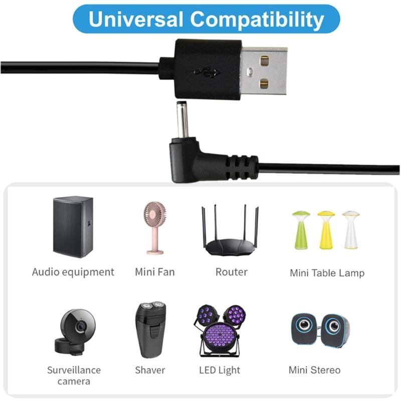 25cm Short USB To DC5V 3.5x1.35mm Adapter Elbow Head Cable Fast Charging Data Cord In Black