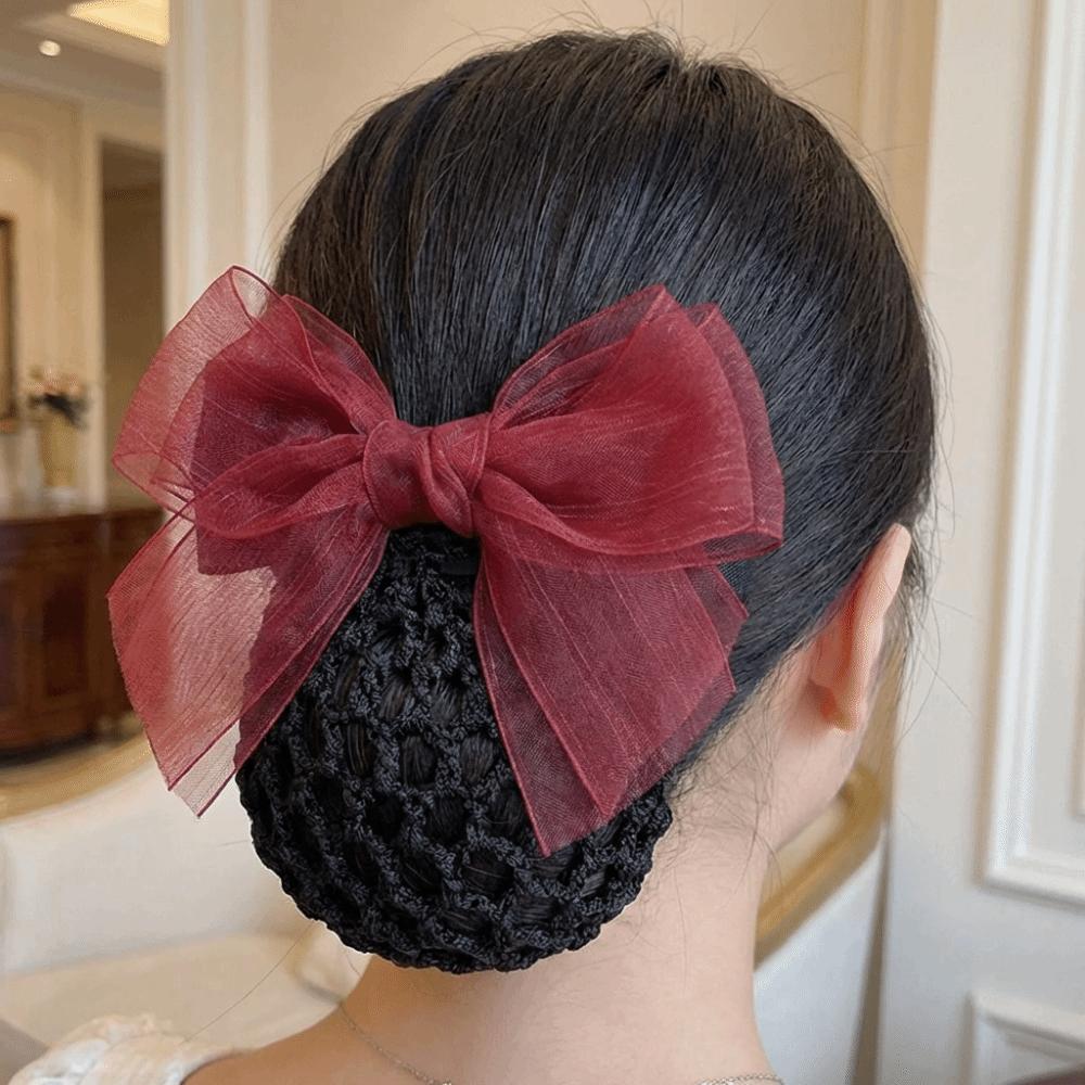 Elegant Bowknot Net Bun Snood Convenient Hair Clips Fashion Snood Hairgrips  Office