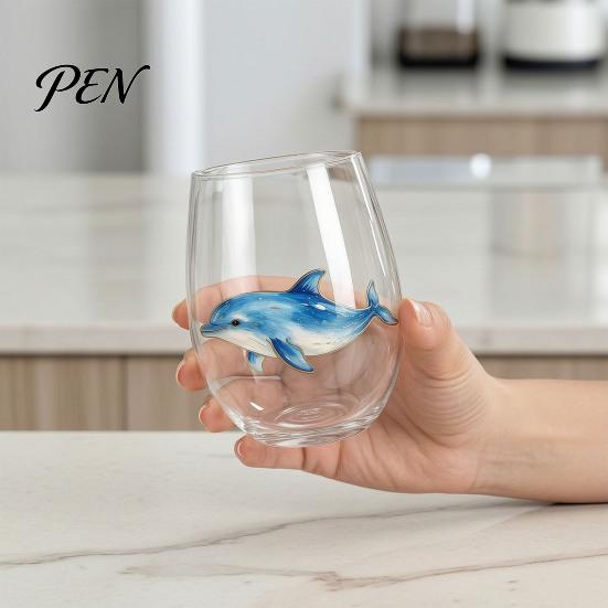 Beach House Kitchen Decor Marine Animal Theme Clear Glass Tumbler, Handcrafted Painted Glassware, Artistic Nautical Decorative Cup Creative