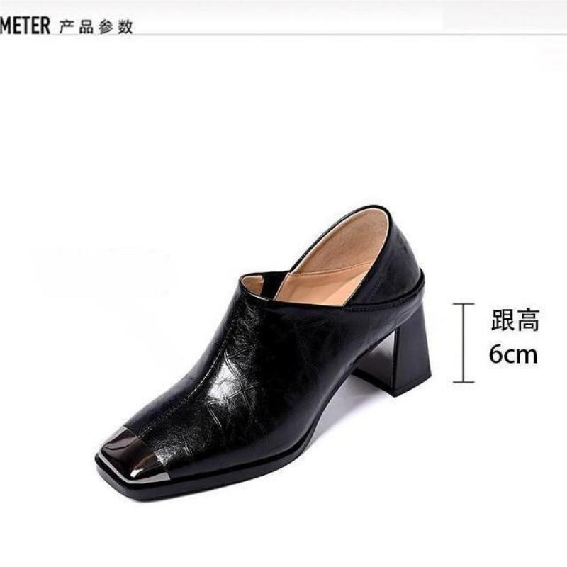 Metal Head Versatile High Heels Women's Spring and Autumn New Square Head Thick Heel Deep Mouth Single Shoes Women's Fashion Shoes