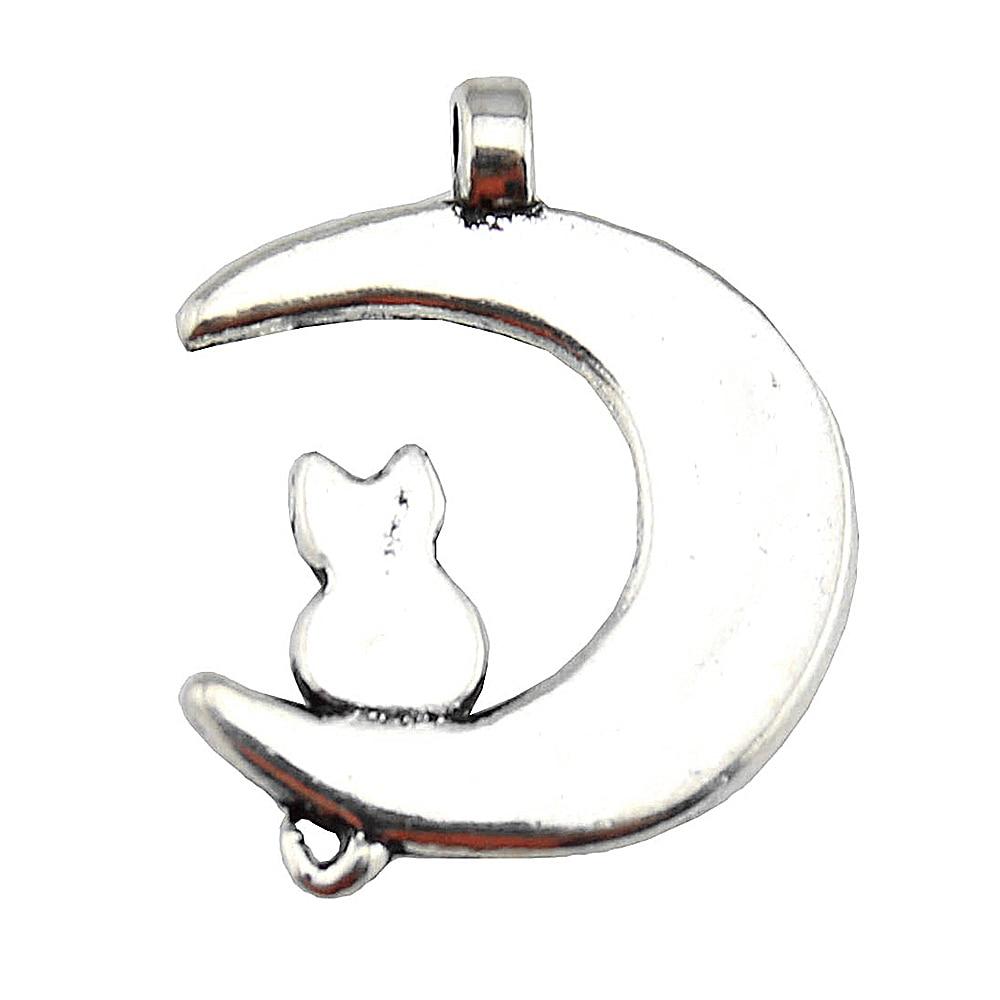 

10 шт., подвески с лунным котом, античное серебро, цвет цинкового сплава, 22X18 мм