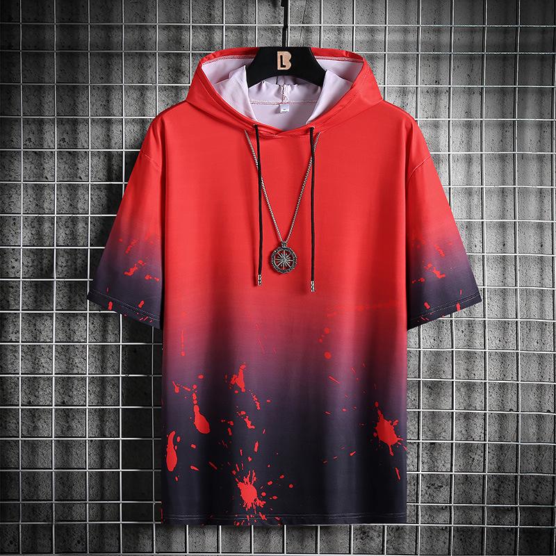 

Летний мужской спортивный комплект с капюшоном и коротким рукавом свободного кроя 2021 3XL