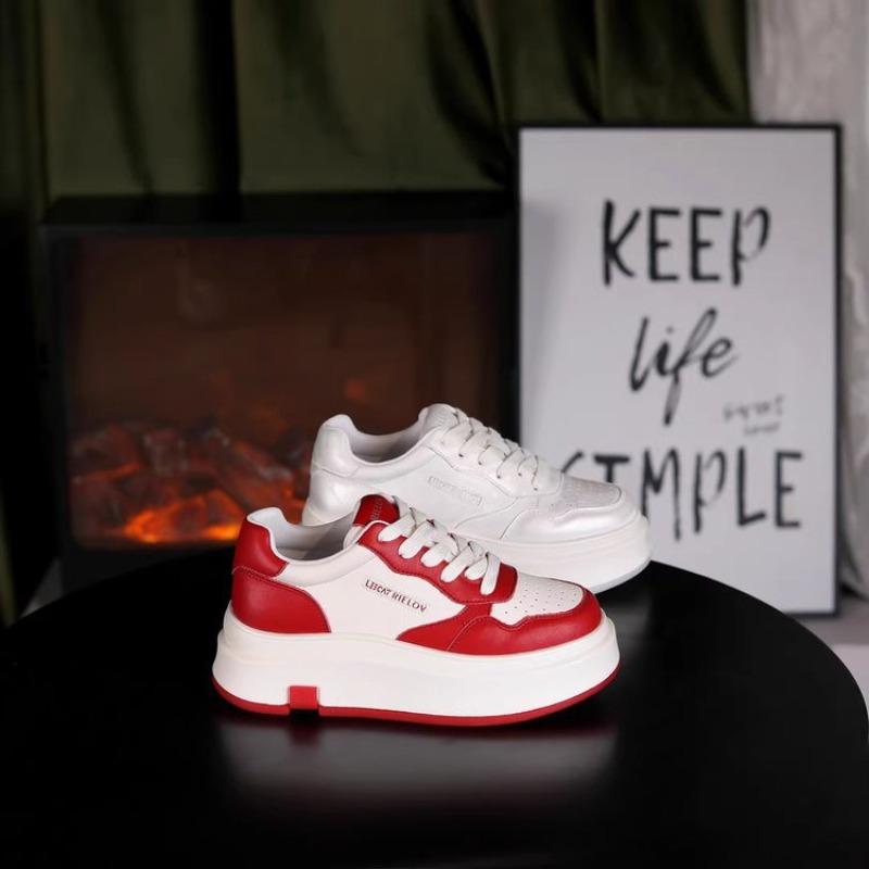 

Модная обувь на толстой подошве, увеличивающая рост, универсальная студенческая обувь, весенняя новинка, дышащая спортивная повседневная обувь для женщин 40 красный