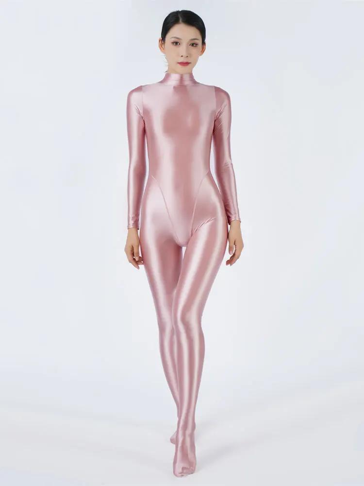 Sexy Women'S Jumpsuit High Elastic Satin Shiny Shaperwear Bodysuit Woman Clothing Nightclub Dance Wear Elegant Party Tights
