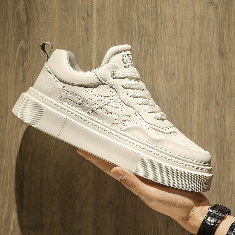 Little White Men'S Shoes Trendy Platform Casual Board Shoes Men'S White Relief Sports Trendy Shoes