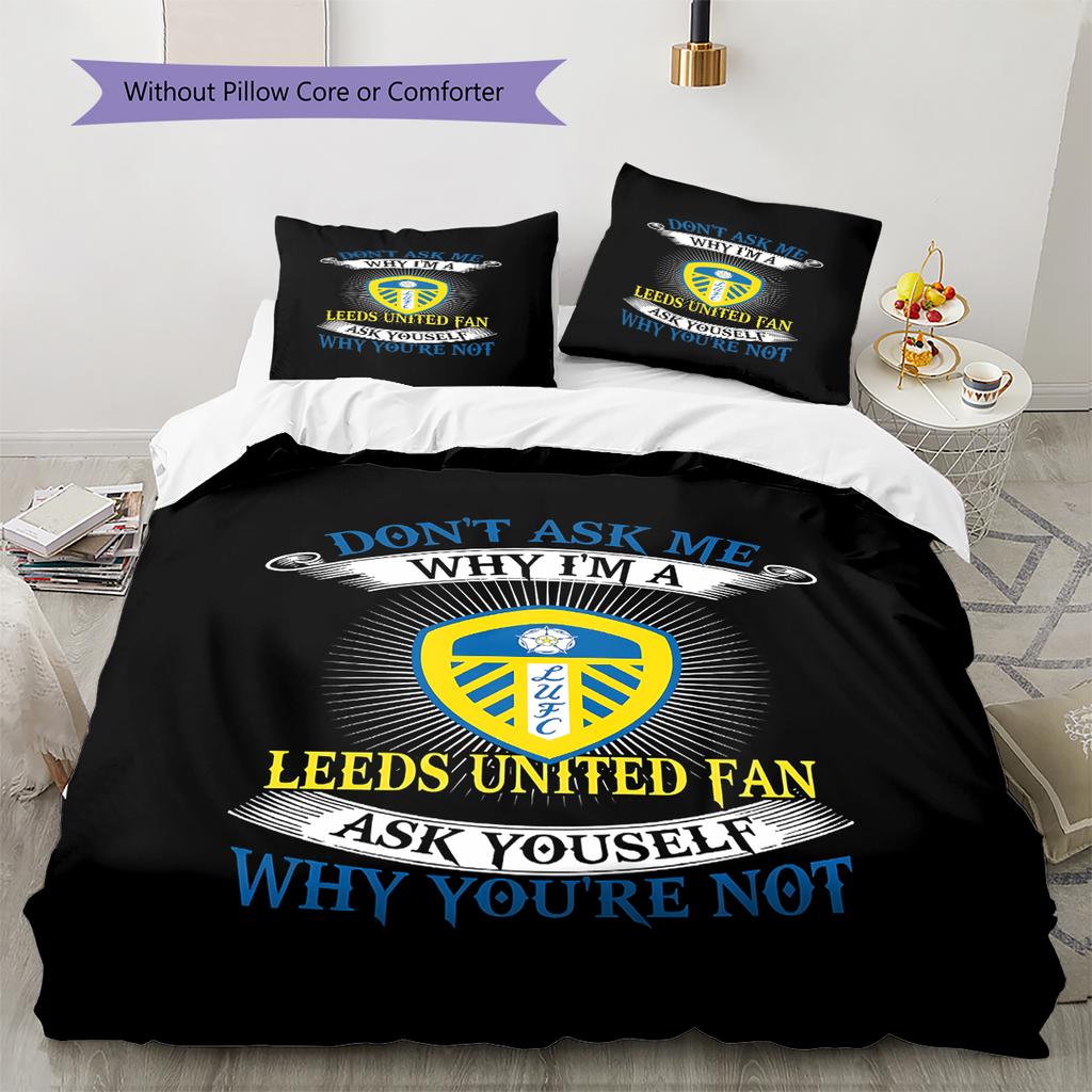 Ložní prádlo se vzorem fotbalového klubu Leeds United, Sada přikrývky Povlak na přikrývku Povlak na polštář Domácí narozeninový dárek (1 * povlak na peřinu + 2 * povlak na polštář, bez jádra)