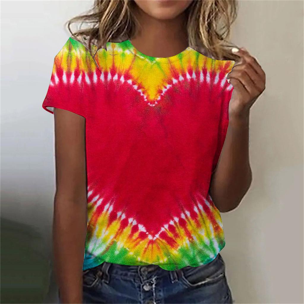 Summer Round Neck 3D Print Top Fashionable Casual Colorful Short Sleeved Women's T-shirts