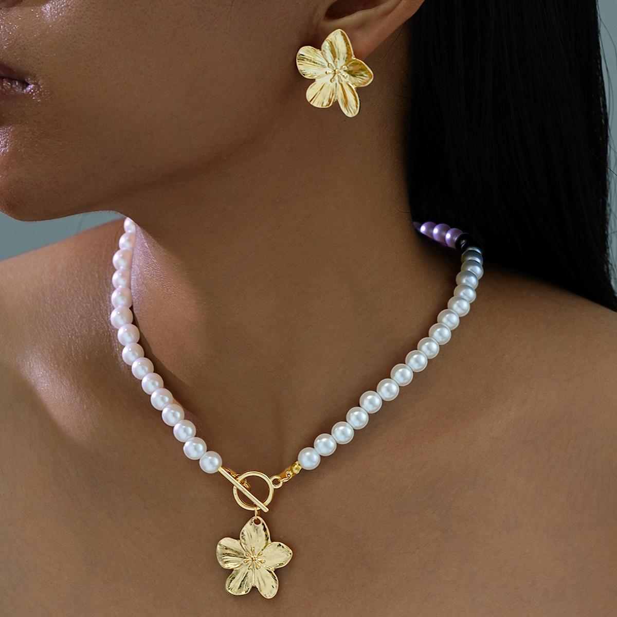 

IF ME Necklace With Flower Earrings Set Women Fashion Jewelry Shiny Elegant Party Accessory Daily Wear Trendy Gift For Her