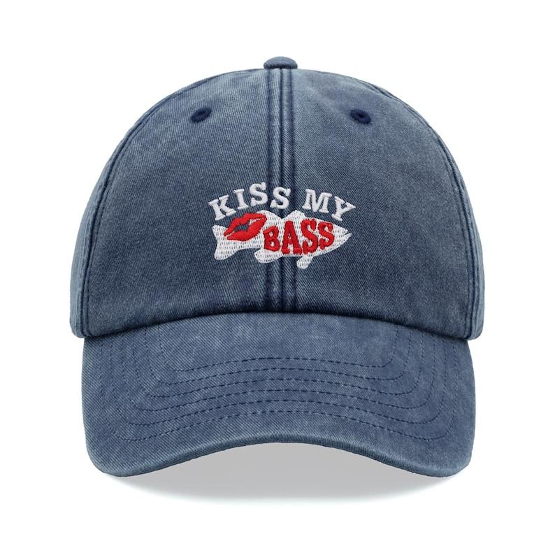 1pc "Kiss My Bass"leisure Unisex Baseball Cap,outdoor Windproof Vintage Washed Dad Skull Hat Suitable for Fishing,holiday,tralve
