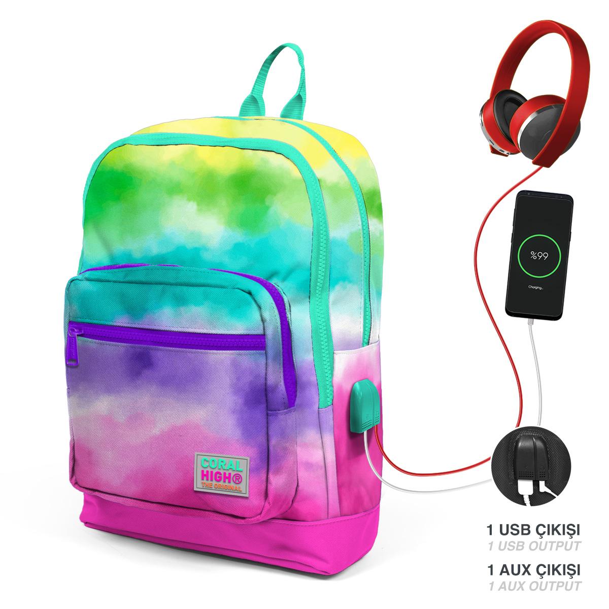 

Школьный рюкзак Coral High Kids с красочным батиковым узором и четырьмя отделениями USB 23839