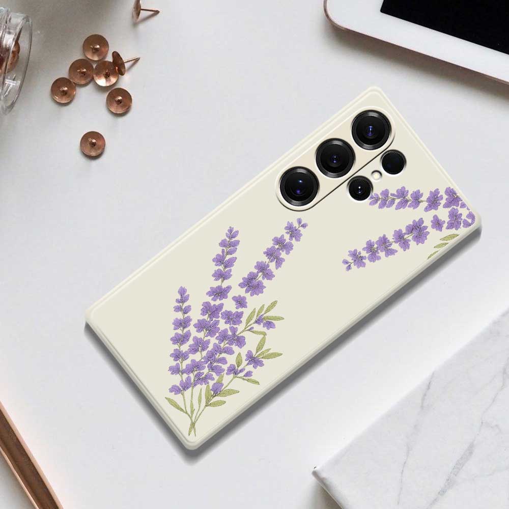 For Samsung Galaxy S25 Ultra Case Lavender Pattern Printing Straight Edge TPU Phone Back Cover