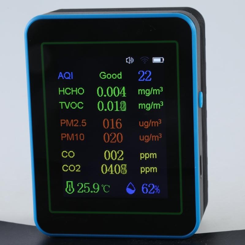 Air Quality Pollution Meter Tester with Time Display WiFi Air Quality Detectors Home HCHO TVOC CO CO2 Testing Meter