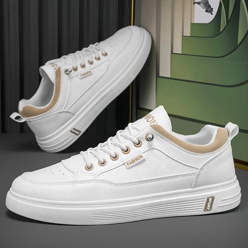 Fashion Leather Men White Sneakers Breathable Skateboarding Shoes Mens Outdoor Walking Running Shoes Couple Casual Shoes 38-44