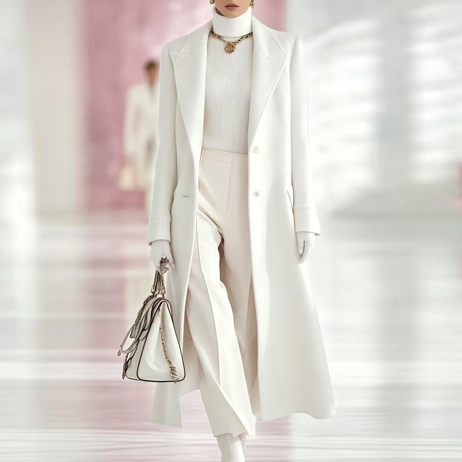 Women s Color Long Woolen Belted Coat for Winter M