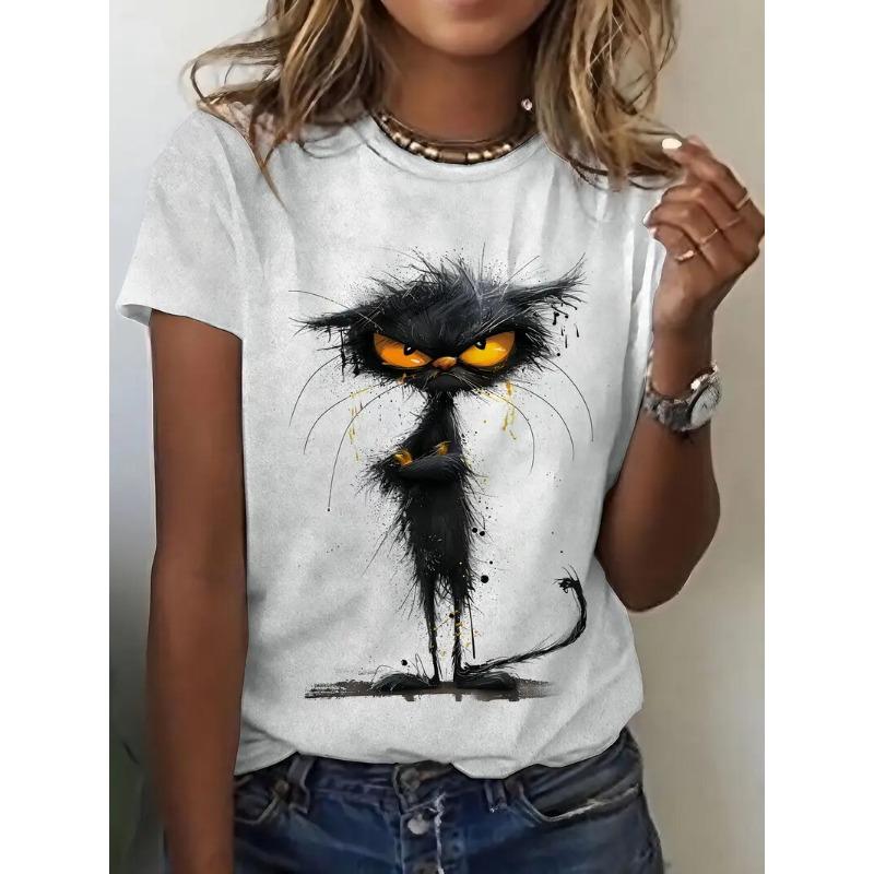 

Women s T-shirt Funny Animal Cat 3D Print Summer Crew Neck Short Sleeve Outdoor Casual T Shirts Female Women Clothing Pullover XL