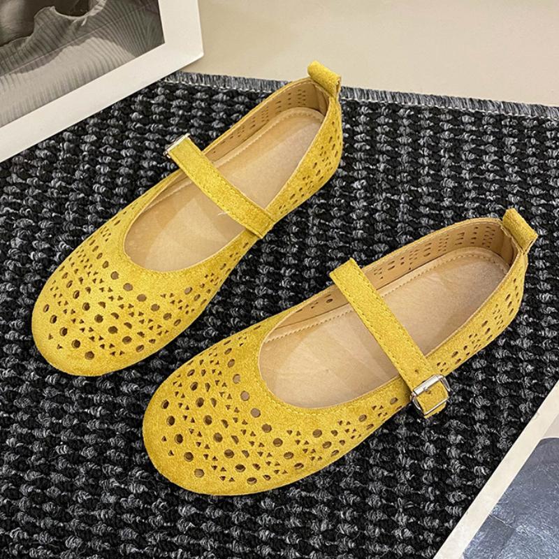 

Fashion Hollow Women Flats Shoes Fashion Shallow Buckle Sandals Summer Trend 2025 New Walking Soft Shoes Party Dress Sandalias De Mujer 40 жёлтый
