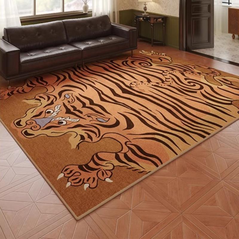 Retro Style Living Room Decoration Tiger Carpet Large Area Rugs for Bedroom Washable Lounge Soft Floor Mat Anti-slip Bedside Rug