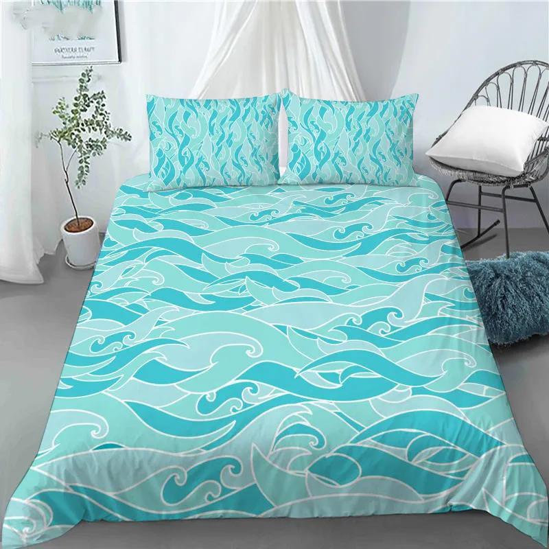 3D Japanese Wave Pattern Duvet Cover Set Fashion Polyester Quilt Cover With Pillowcase For Children Women Home Room Decor Gifts
