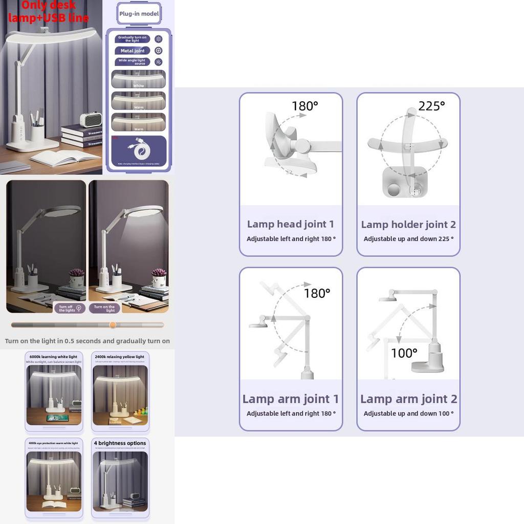 Student Led Reading Lamp With Usb Charging And Timer Function For Bedside Use