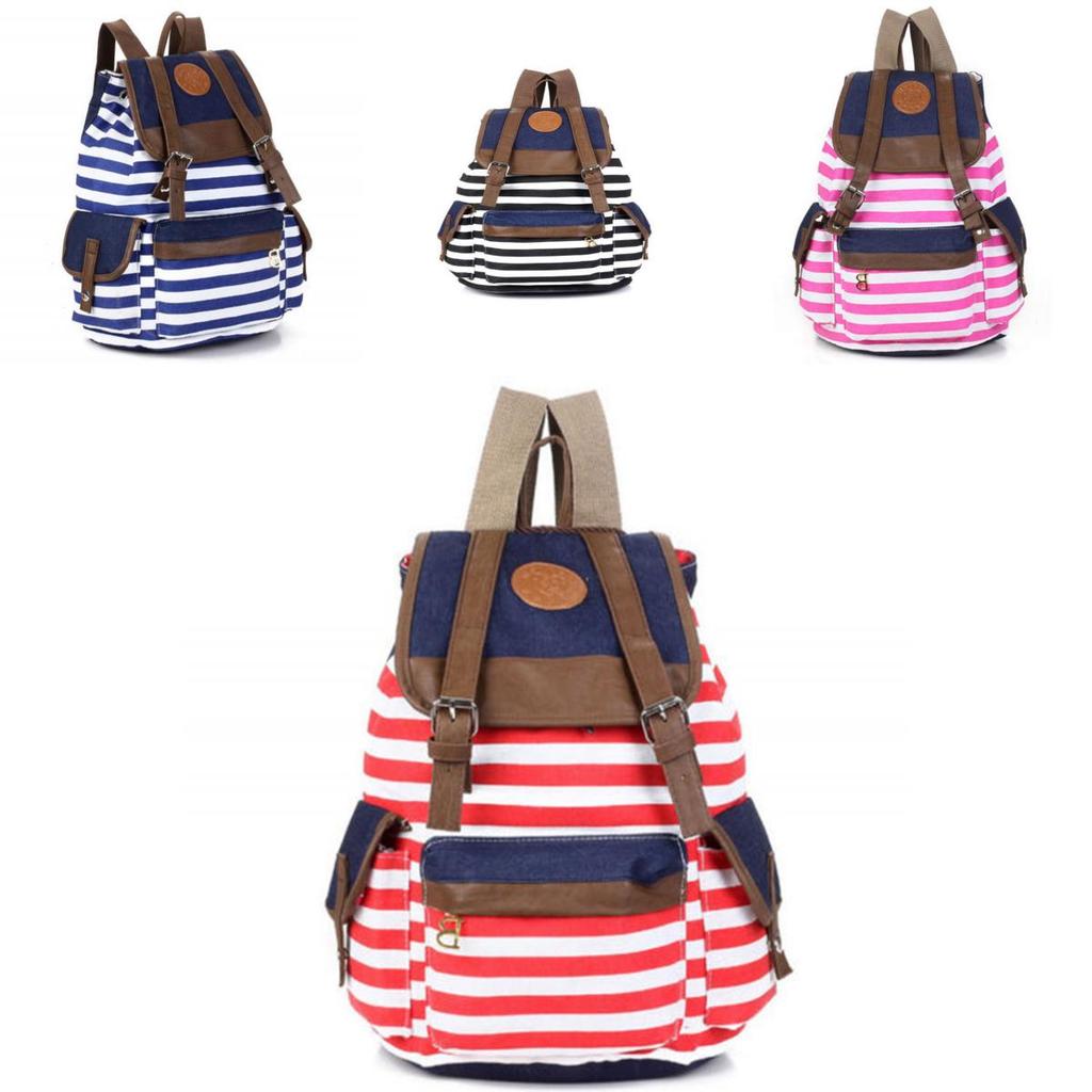 Durable Unisex Womens Stripes Canvas Backpack With Ample Storage For Daily Essentials