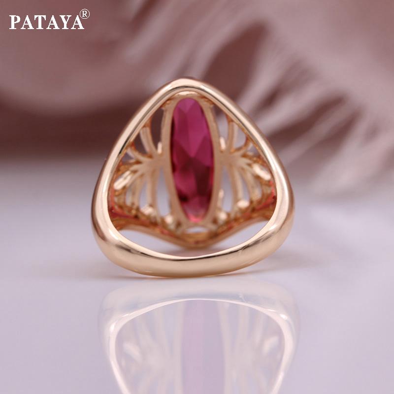 PATAYA Inlay Tourmaline Color Artificial Zircon Rings Rose Gold Color Retro Style Classic Rings