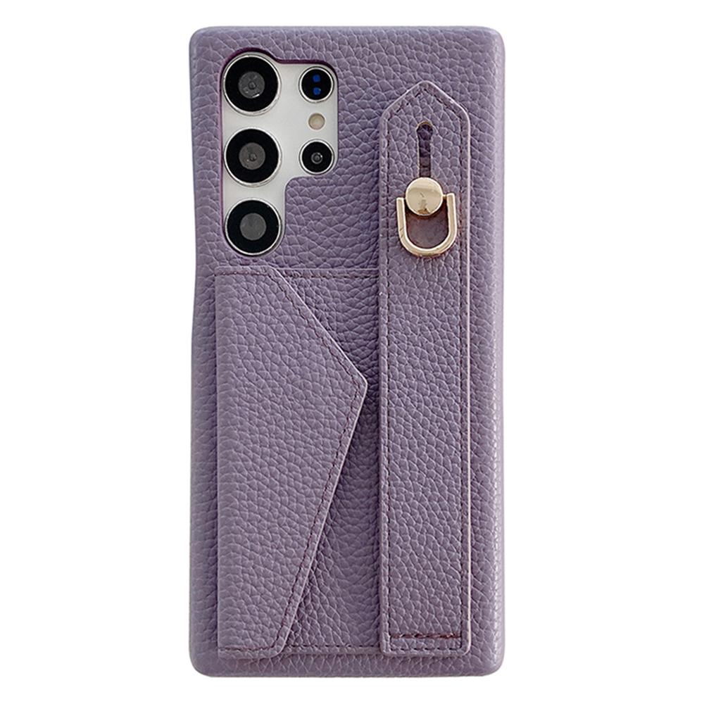 

Чехол для Samsung Galaxy S24 Ultra с отделением для карт, ремешком на запястье, подставкой, из ПУ кожи+ПЭТ, чехол для телефона Purple