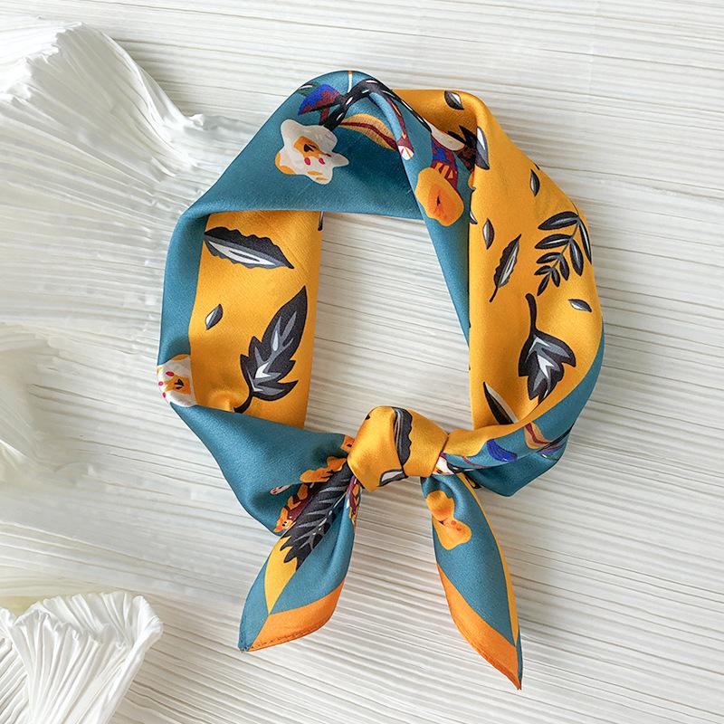 New 100% Real Silk Satin Women Scarf Flower Printed Foulard Femme Square Head Scarfs Bandana Shawl Gift For Lady Hijab