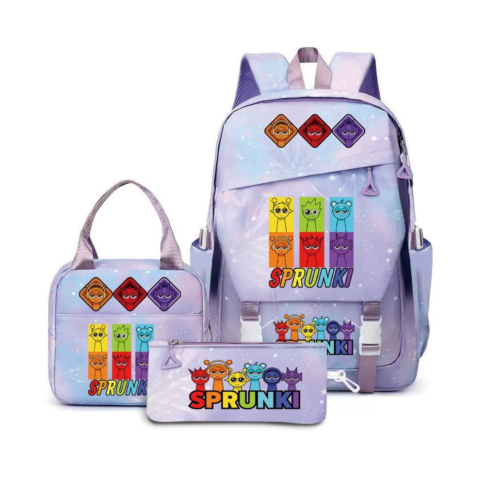 Rhythm Box Sprunki Cartoon Backpack Campus Male and Female Versatile Student Large Capacity School Bag Three-piece Set L