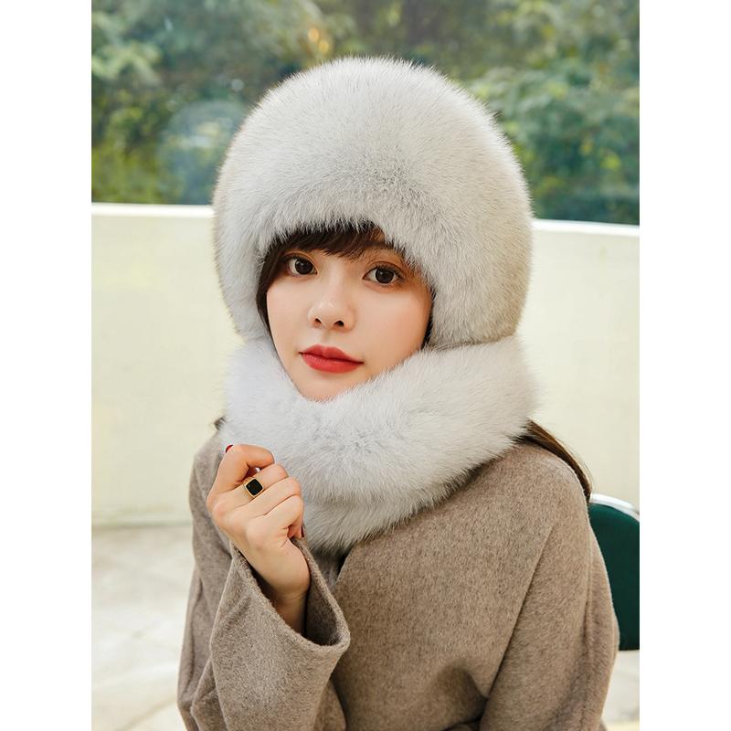 Women real fox fur hat scarf For winter warm top rex rabbit fur hats Lady natural fox fur caps Quality real fox fur scarves