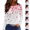 Women's Fashion Casual Slit Hem Round Neck Long Sleeve Loose Christmas Printed T-Shirt Ladies Top