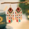 Bohemian Water Drop Earrings for Women Enamel Rhombus Rice Bead Chain Tassel Earrings Ethnic Female Vacation Jewelry